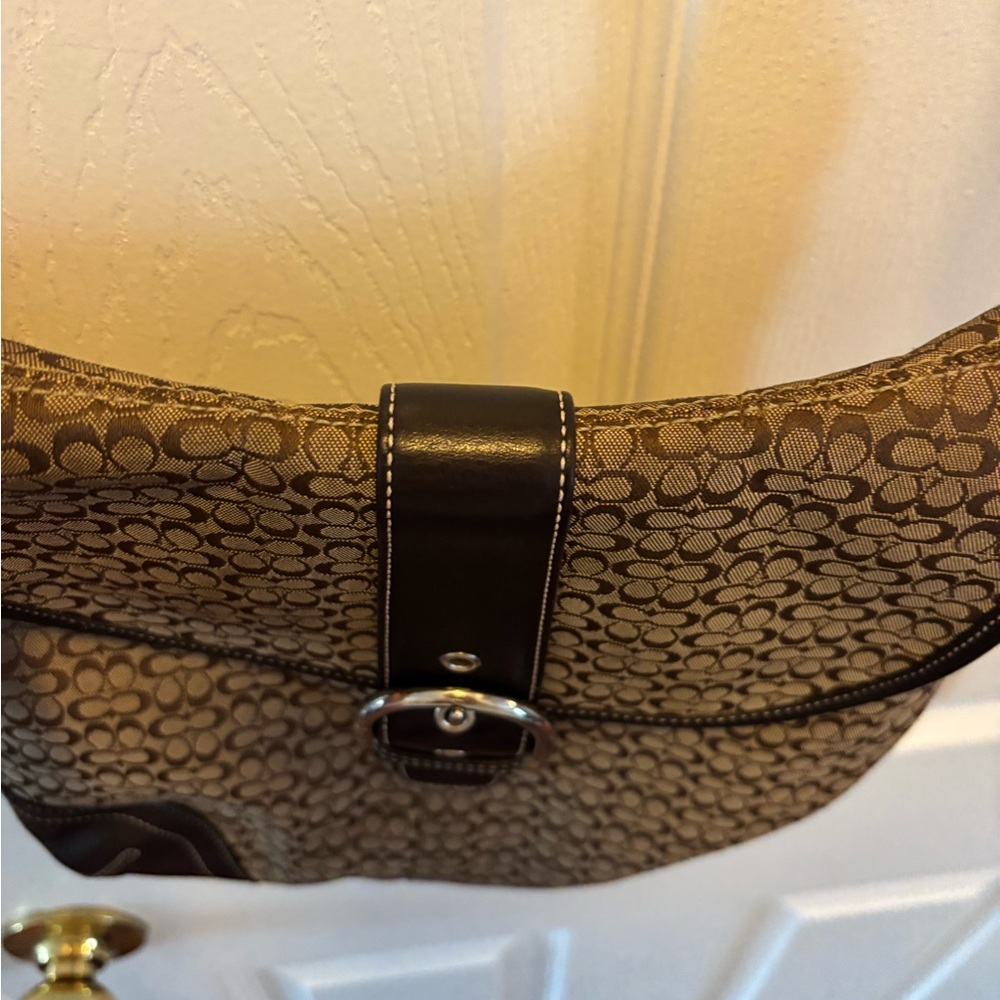 Coach VINTAGE F3K-6376 SoHo Mini Signature C Flap Crossbody Tan/Brown Bag EUC - Picture 6 of 16